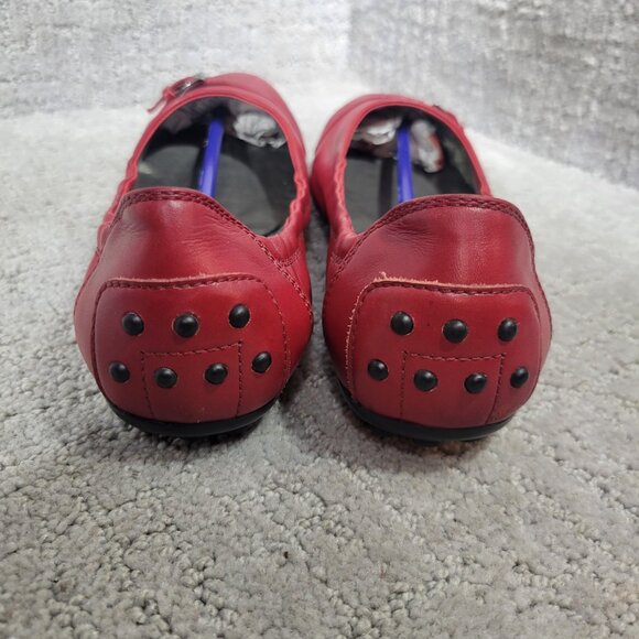 TOD'S Women's Size 37 EU 6 US Red Leather Belt Driving Ballet Scrunch Shoes - Picture 4 of 12